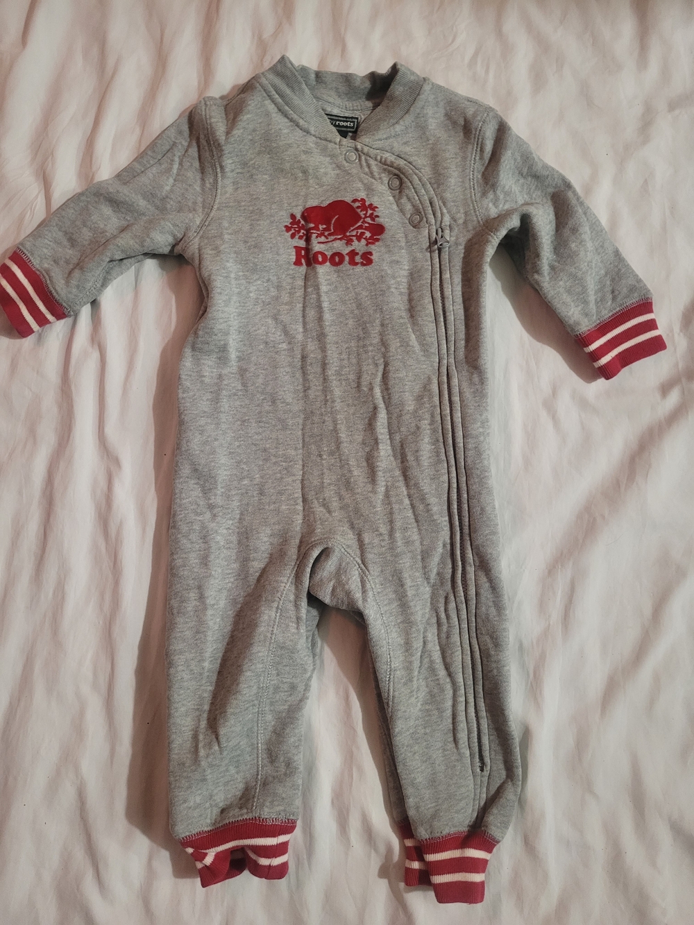 Roots Grey One-Piece Romper with Red Accents